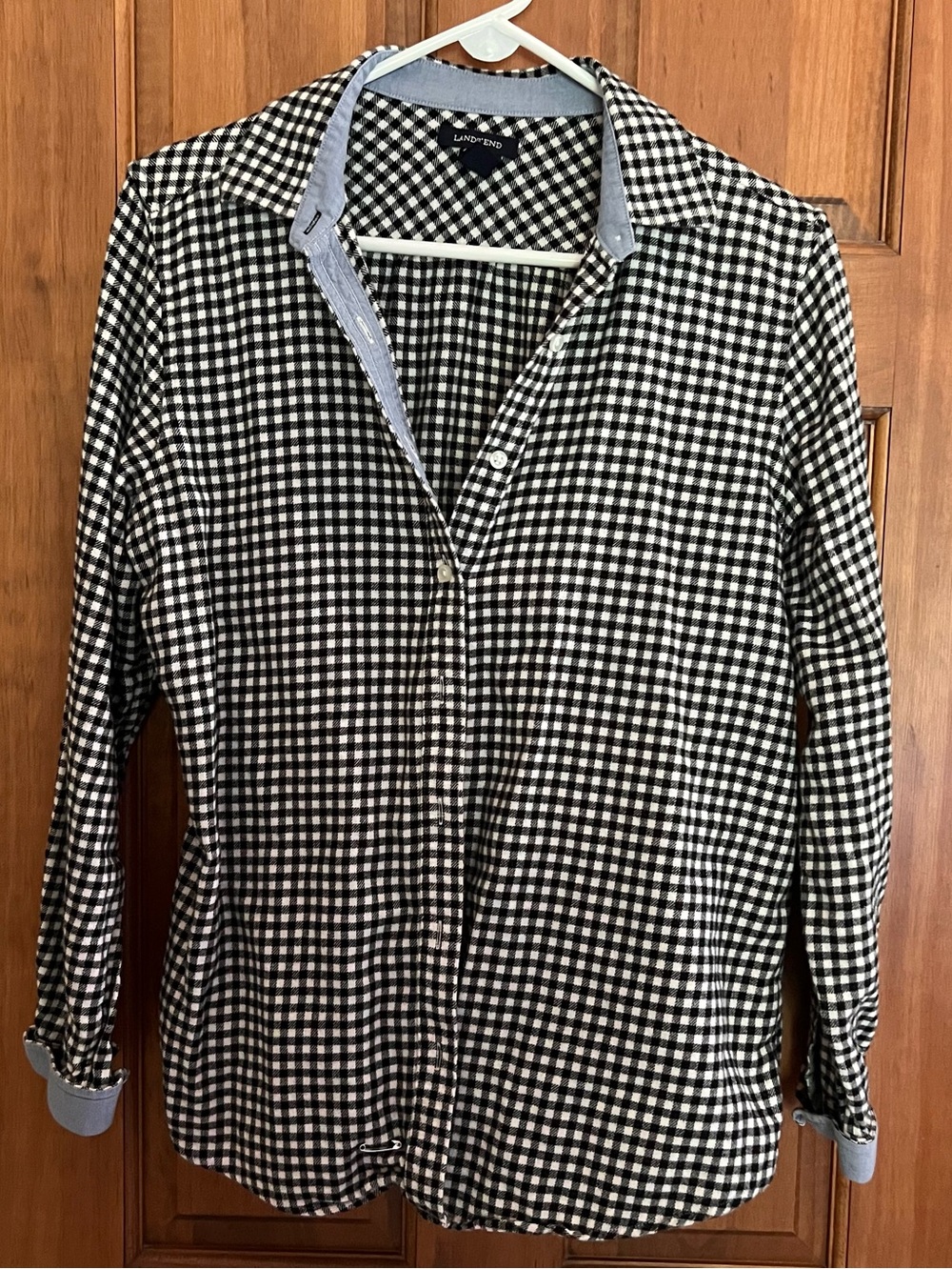 Lands' End Black & White Gingham Button-Up Shirt-M